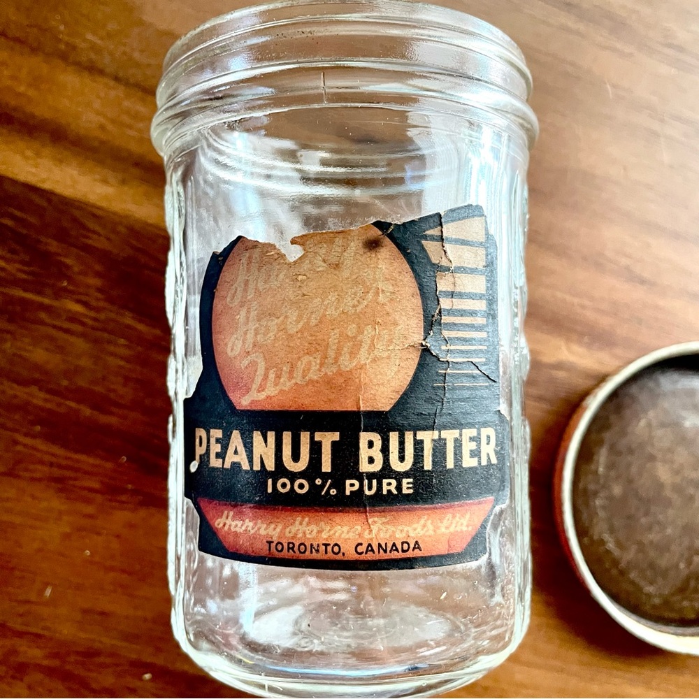*ANTIQUE*Harry Hornes Peanut Butter Jar w/Partial Paper Label & Orig Lid-Toronto